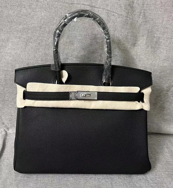

30cm black tote luxury purse designers bag brand handbag fully handmade itally togo leather wax line stitching brown craie etaupe many color