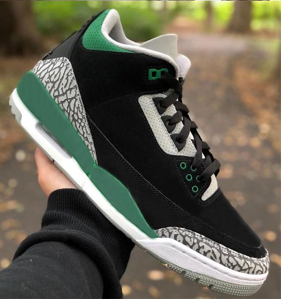 

3 pine green handmade mens basketball shoes suede 3s black pine green cement grey-white outdoor trainers sports sneakers with box ct8532-030, Red;white