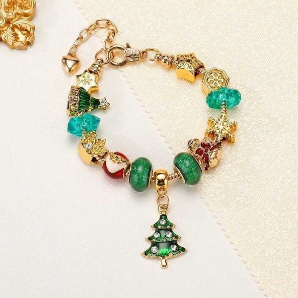 

handmade jewelry wholesale charm bracelets european style diy large hole bead bracelet christmas gifts for women christmas tree pendant red, Golden;silver