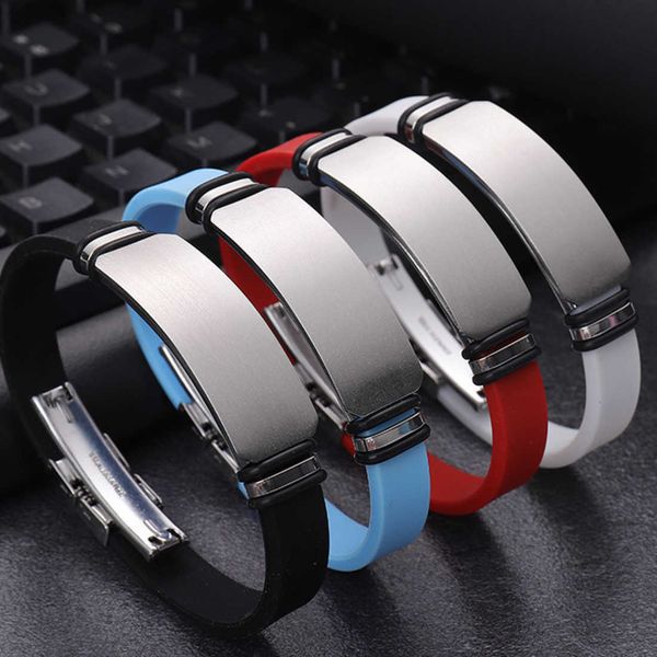 

stainless steel silicone bracelet customized can be engraved, Black