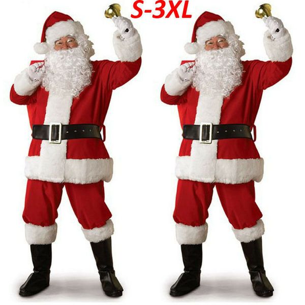 

theme costume christmas santa claus cosplay clothes fancy dress in men 5pcslot suit for adults 221119, Black;red