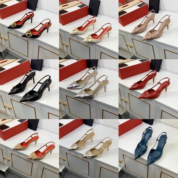 

designer sandals brand high heel shoes pointed toe thin heels 4cm 6cm 8cm 10cm genuine leather women nude black matte wedding shoes with box