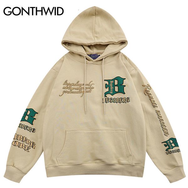 

men's hoodies sweatshirts mens hip hop hoodie sweatshirt streetwear vintage letter print fleece hooded harajuku cotton pullover khaki b, Black