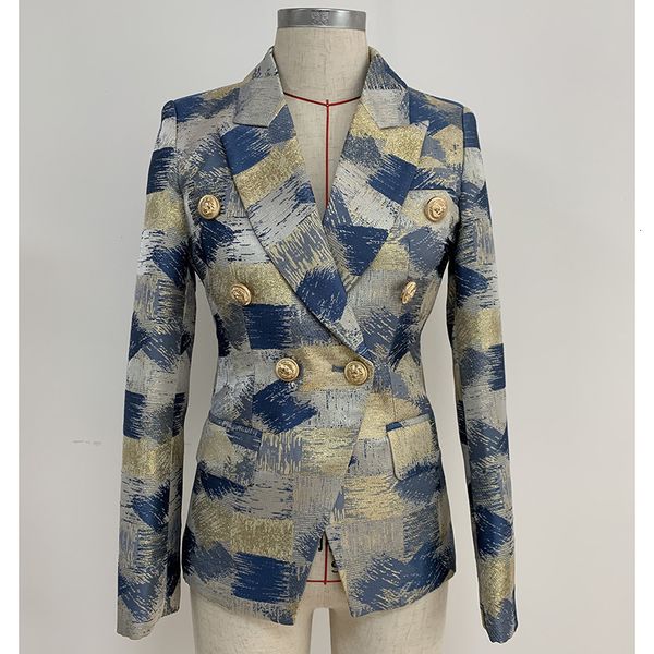 

women's suits blazers stylish designer lion buttons double breasted colo block jacquard jacket outer wear 221119, White;black