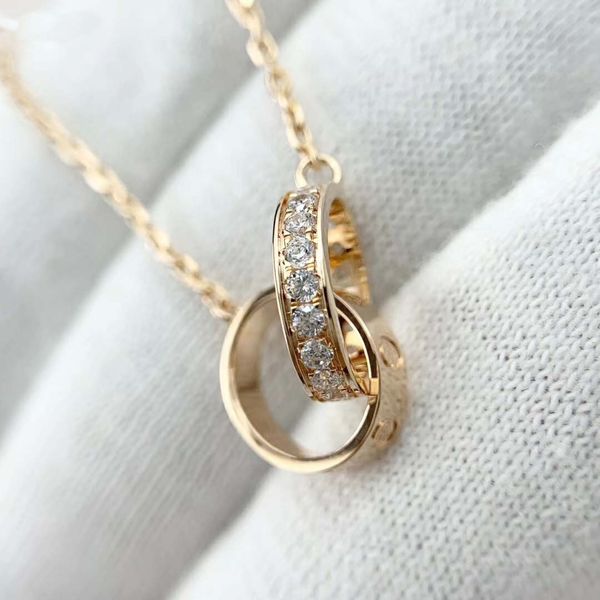 

v gold material luxury quality charm pendant necklace two round shape with diamond in two colors plated have velet bag stamp ps4225, Silver