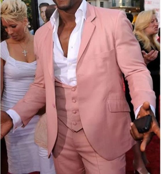 

two button pink wedding groom tuxedos notch lapel groomsmen men suits prom blazer jacket pants vest, Black;gray