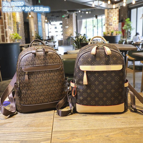 

Wholesale factory ladies shoulder bag 3 colors daily Joker printed backpack vertical high-capacity contrast leather handbag simple letter foreign handbags, Brown-9105#-printing