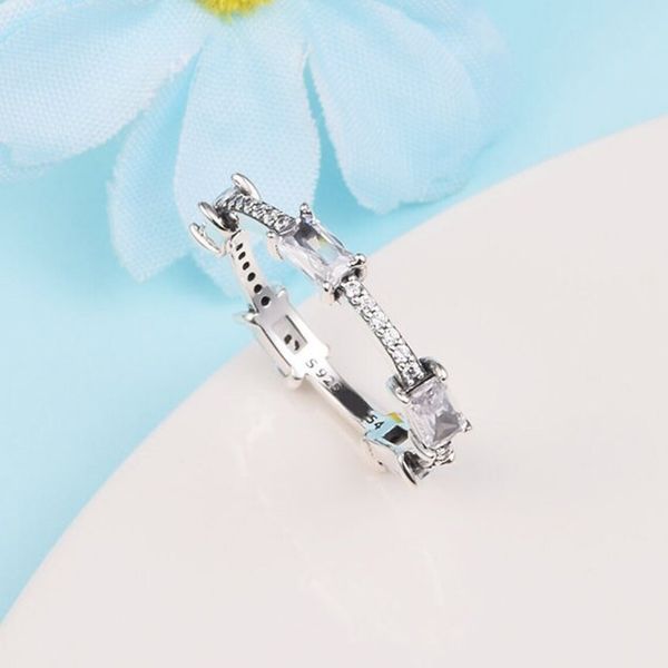 

925 sterling silver rectangular bars sparkling pave ring fit pandora jewelry engagement wedding lovers fashion ring for women