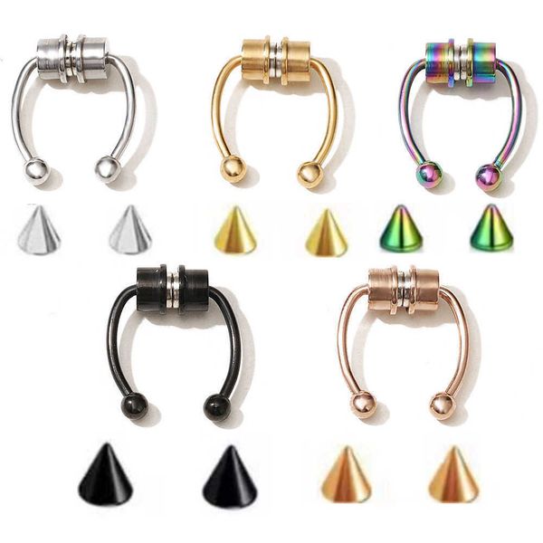 

magnetic septum nose rings fake piercings clip nose rings for women men 316l stainless steel no piercing jewelry, Silver