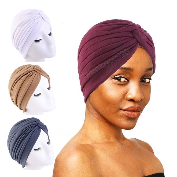

women turban muslim inner hijab caps twist ruffle elastic head wrap india hat hair loss chemo cap hair accessories, Blue;gray