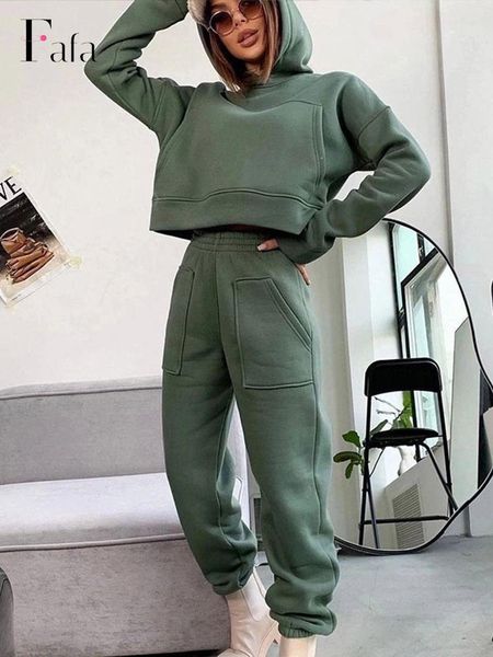 

women s two piece pants tracksuit fleece hooded pieces set loose hoodies jogger female autumn winter casual sportswear suit 221119, White