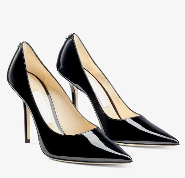 

women dress shoes pump brand high heel love 100mm balle nude patent-leather pointed pumps with emblem lady shoes pointy toe luxury design, Black