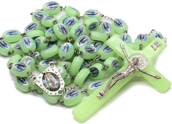 

glow in the dark catholic large rosary with jesus crucifix hanging prayer rosary, Silver