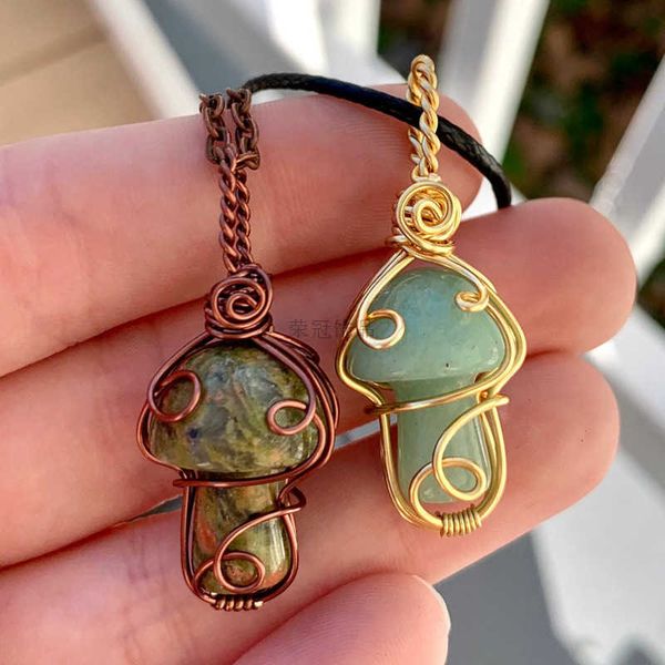

wire wrapped mushroom pendant crystal natural necklace for women, Silver