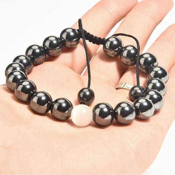 

handmade jewelry wholesale 10mm hematite green agate hand-woven bead bracelet lava stone opal bracelet, Black