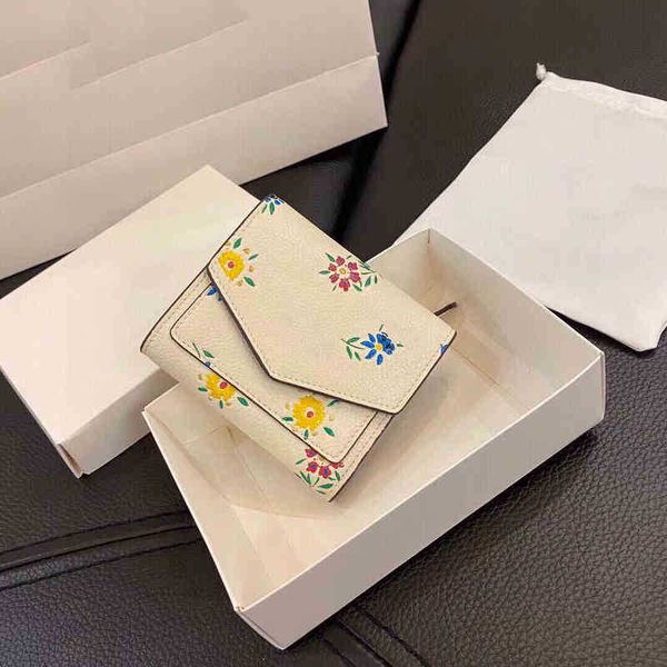 

three fold wallets leather purse designer card holder women short printing flower folding card holders buckle classic female purses 221120