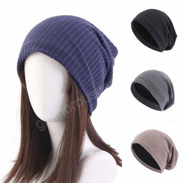 

casual solid color elastic beanie hats simple mens womens autumn winter outdoor sports double layer warm skull cap, Blue;gray