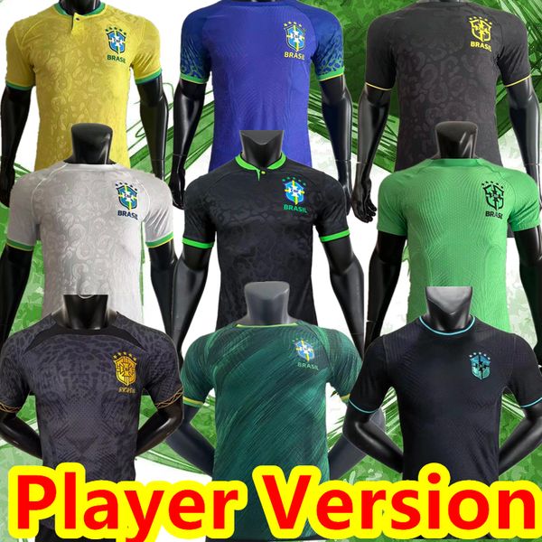 

player version 2022 2023 brazils soccer jerseys marcelo pele paqueta neres coutinho firmino jesus vini jr 22 23 brasils football shirt kids, Black;yellow
