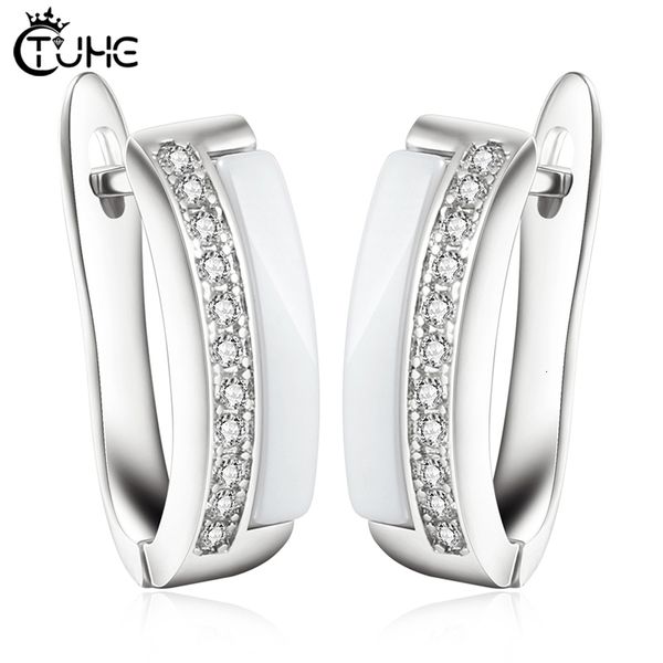 

stud one row aaa cz element earrings for women u shape healthy ceramic jewelry wholesale 221119, Golden;silver