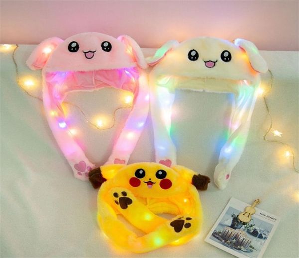 

led bunny moving ears hat cartoon plush flash party birthday gift light luminous airbag hat blink jumping up hat for kids 22, Yellow