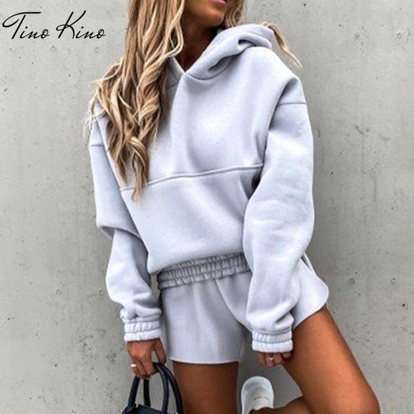 

women's two piece pants clearance fleece tracksuit pieces set hooded long sleeve hoodies and shorts female sets winter casual lady suit, White