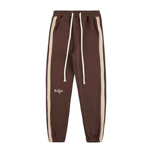 

side stripe patchwork men's joggers pants elastic waist draw sweatpants women, Black;brown