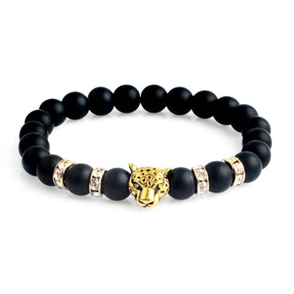 

8mm black leopard head lion head men and women elastic bracelet