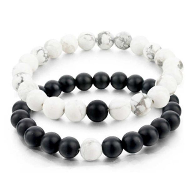 

8mm white turquoise black agate couple bracelet distance bracelet