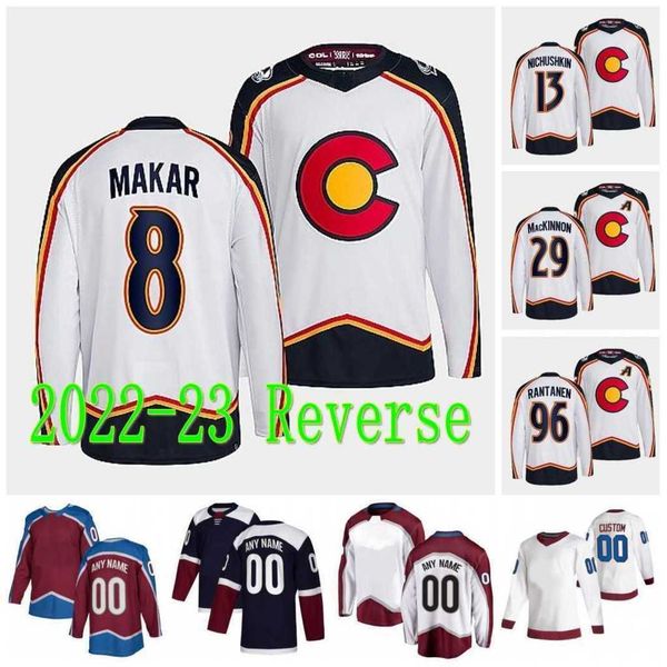 

nathan mackinnon reverse retro hockey jersey cale makar avalanche mikko rantanen gabriel landeskog joe sakic devon toews valeri nichushkin s, Black;red