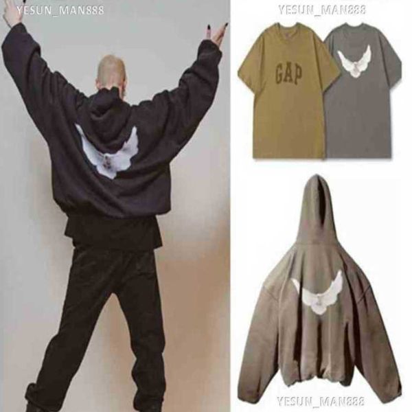 

men's hoodies sweatshirts designer kanyes classic wests luxury hoodie three party joint name peace dove printed mens and womens yzys ov, Black