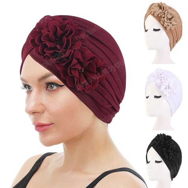 

solid double flowers ruffle muslim turban cap women islamic inner hijab caps arab wrap head femme musulman turbante mujer, Blue;gray
