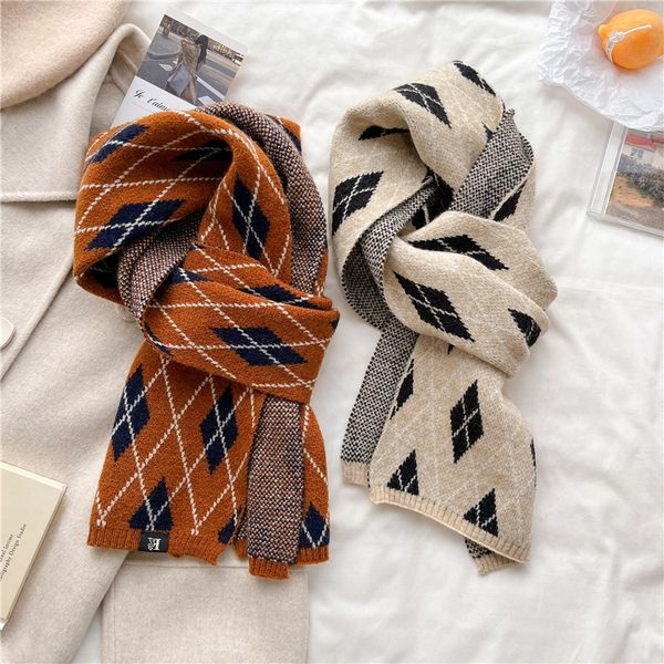 

scarves fashion skinny woolen yarn women scarf plaid winter warm knitted neckerchief bufanda soft shawl wraps foulard design echarpe 221119, Blue;gray