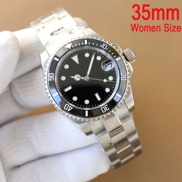 

3 styles 35mm womens watches v12 black luxury watch eta2836 super automatic mechanical movement 904l steel case watchband sub ultimate versi, Slivery;brown