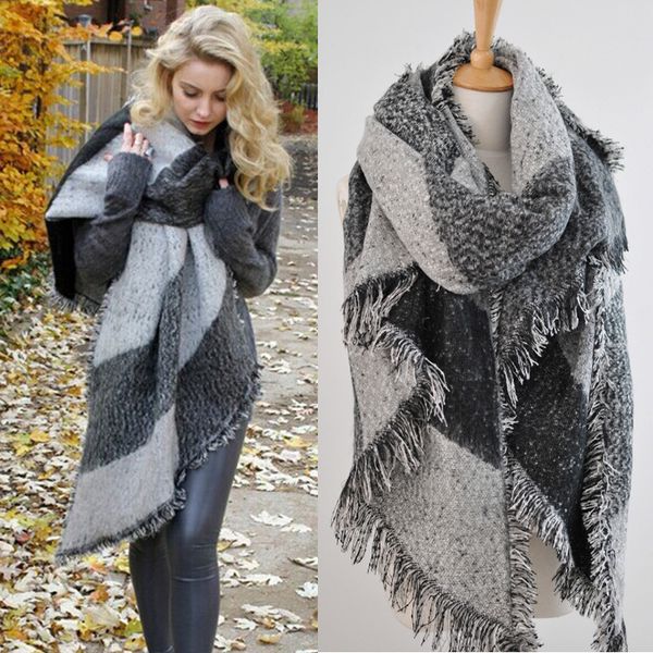 

scarves fashion pashmina women scarf thickening warm winter plaid shawl reversible cape wrap blanket poncho ho950750 221119, Blue;gray