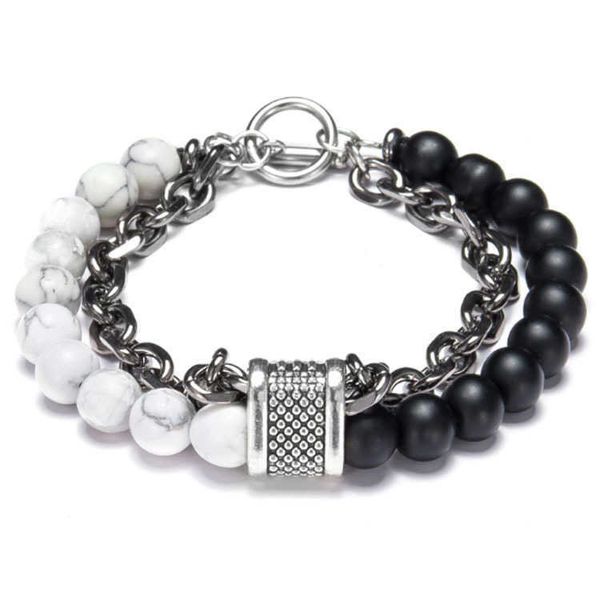 

men's beaded bracelet metal chain fashion natural healing stone for men, Black