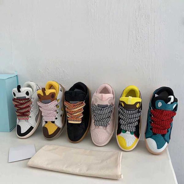 

luxury dress shoes designer men women shoe lanvins sneakers 2023 new bread sneaker leather flat bottom casual moral training trainers, Black
