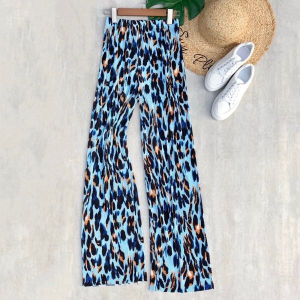 

women's pants capris women summer pleated pants high waist street style leopard print blue loose fit elastic casual wide leg chic 22111, Black;white