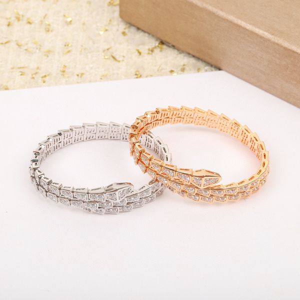 

2022 luxury quality charm punk band ring with diamond and snake shape in two colors plated have box stamp ps4224, Golden;silver