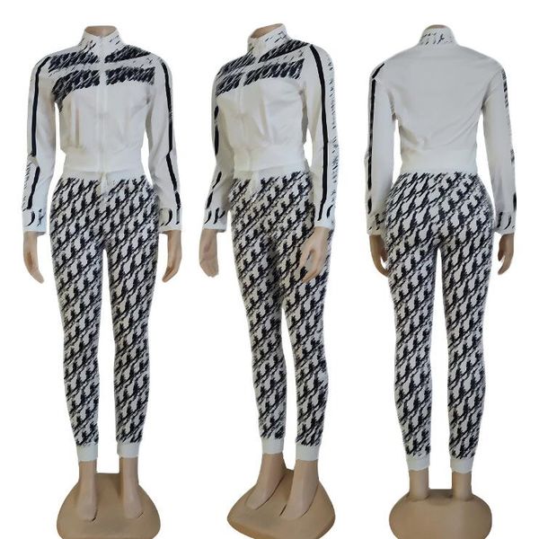 

j2762 european and american women's tracksuits winter 2022 commuter print two-piece set with 4 colors, Gray