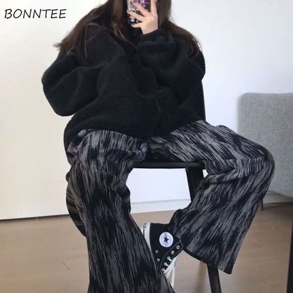 

women's pants capris women summer wide leg trousers pleated tie dye casual elastic high waist fashion loose harajuku all-match streetwe, Black;white