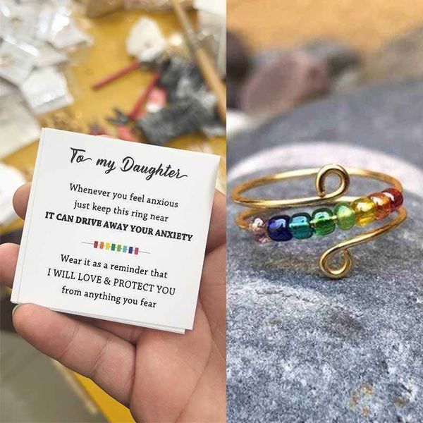 

band rings adjustable anxiety ring for daughter women with rainbow beads spinners fidgets birthday christmas gifts, Silver