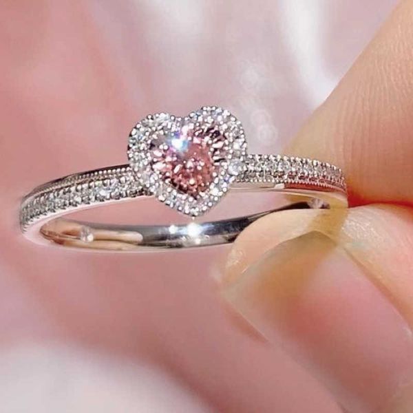 

silver-plated pink diamond heart rings windding ring for women, Slivery;golden