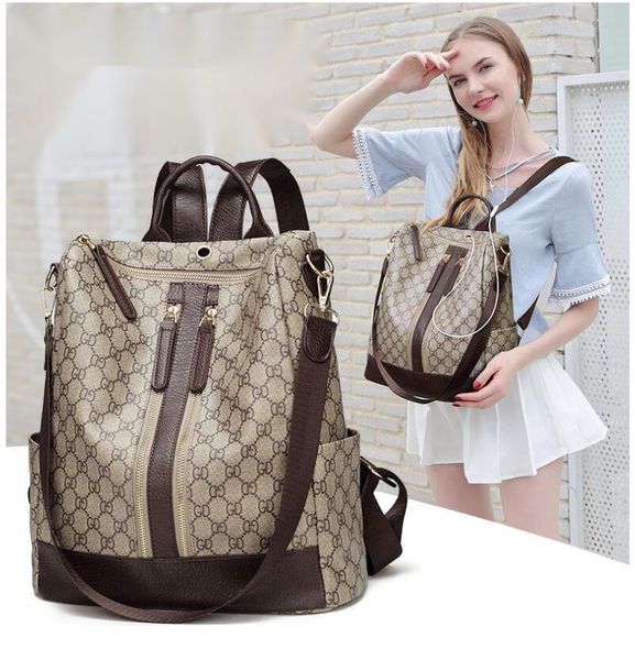 

new backpack women 2022 casual fashion backpack printed simple handheld one shoulder dual purpose travel bag earphone hole design handbag sh