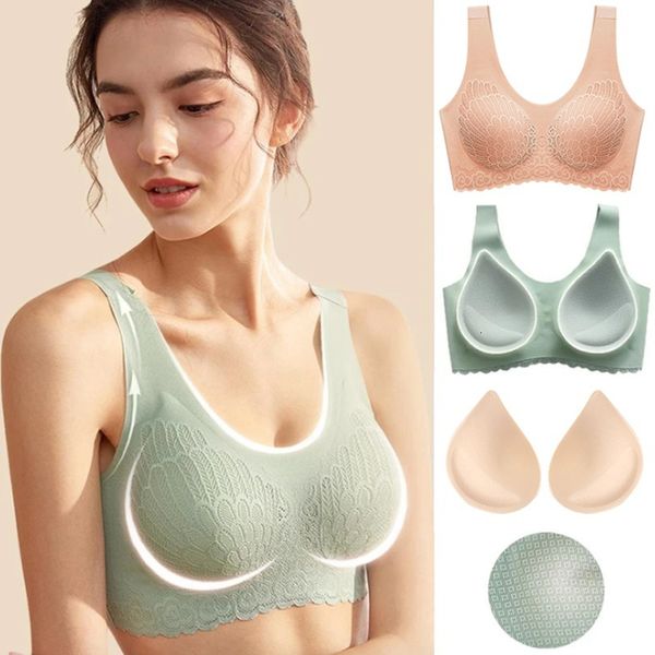 

bras 3pcs lot latex seamless bra women push up underwear cooling gathers 4 0 female intimate plus size comfortable bralette 221119, Red;black
