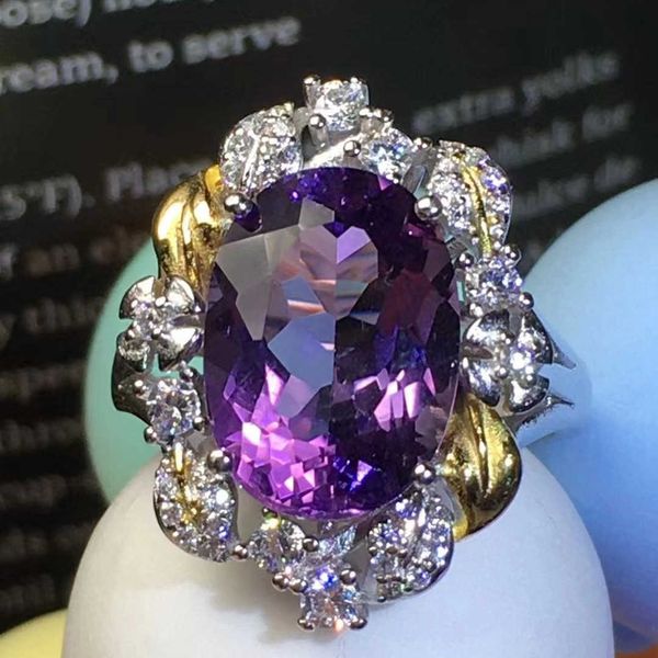 

wedding ring 925 sterling silver ring oval faceted amethyst crystal rings, Golden;silver