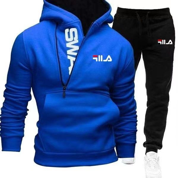 

cross border new fall/winter suit casual sport hoodie with cashmere hoodie monogrammed zipper cardigan and trousers two-piece set tracksuits, Gray