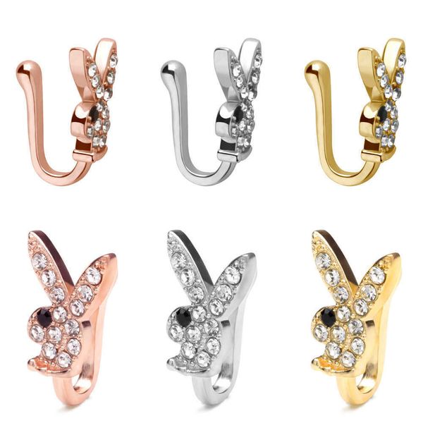 

nose clip on non piercing nose ring cz paved bunny piercing jewelry, Silver