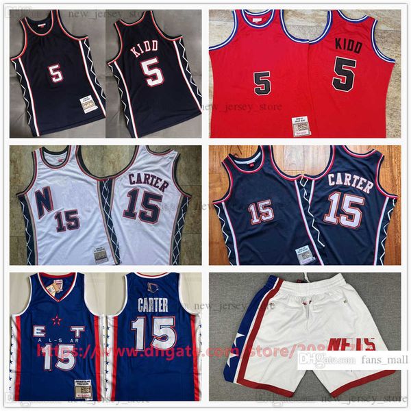 

mitchell and ness real embroidery basketball vince 15 carter jerseys 2005 all-star blue retro 2006-07 white red jason 5 kidd jersey breathab, Black;red