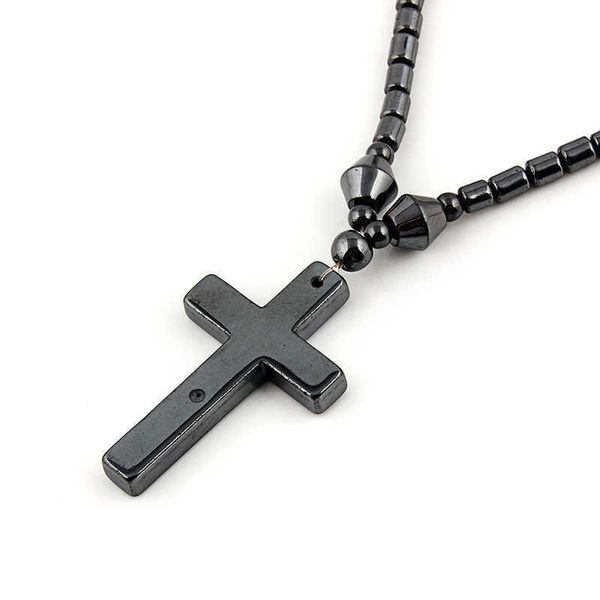 

handmade jewelry wholesale beaded cross hematite magnetotherapy necklace, Silver