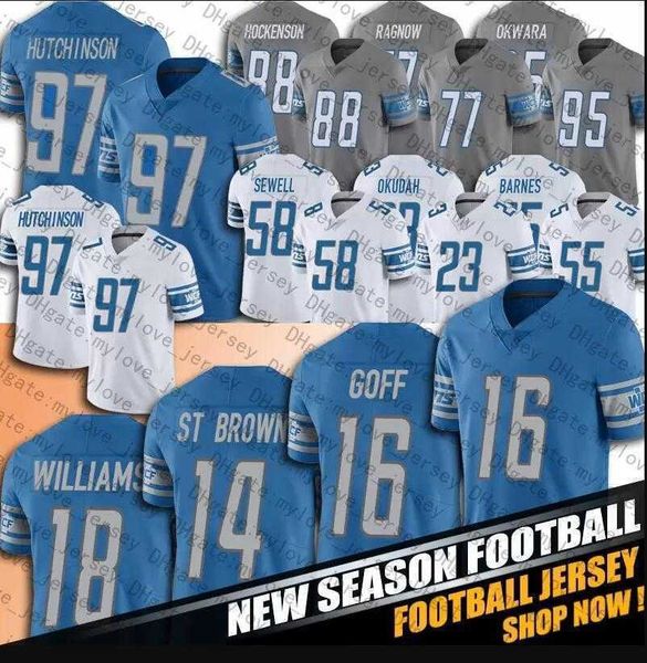 

aidan hutchinson jersey custom detroit''lions''16 jared goff barry sanders jameson williams amon-ra st brown d'andr